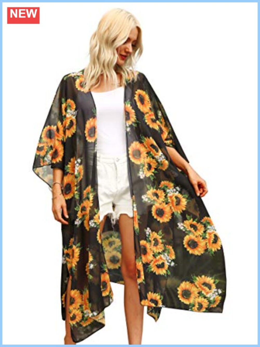 Chiffon Floral Kimono Cardigan Sheer Swimsuit Cover Up Beach Coverup